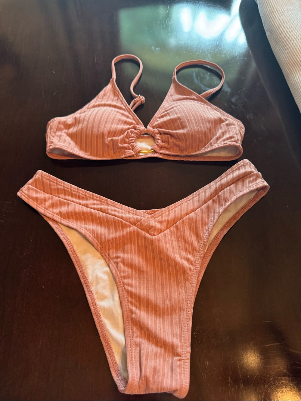 SHEIN Pink Ribbed Two-Piece Bikini Set - M
